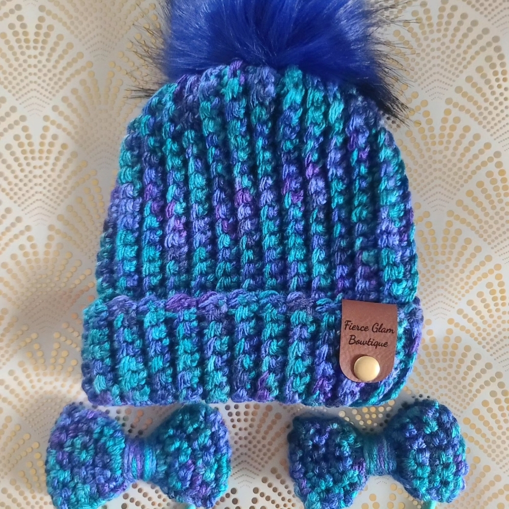 Hand-made Baby Beanie with two matching hair ponytails